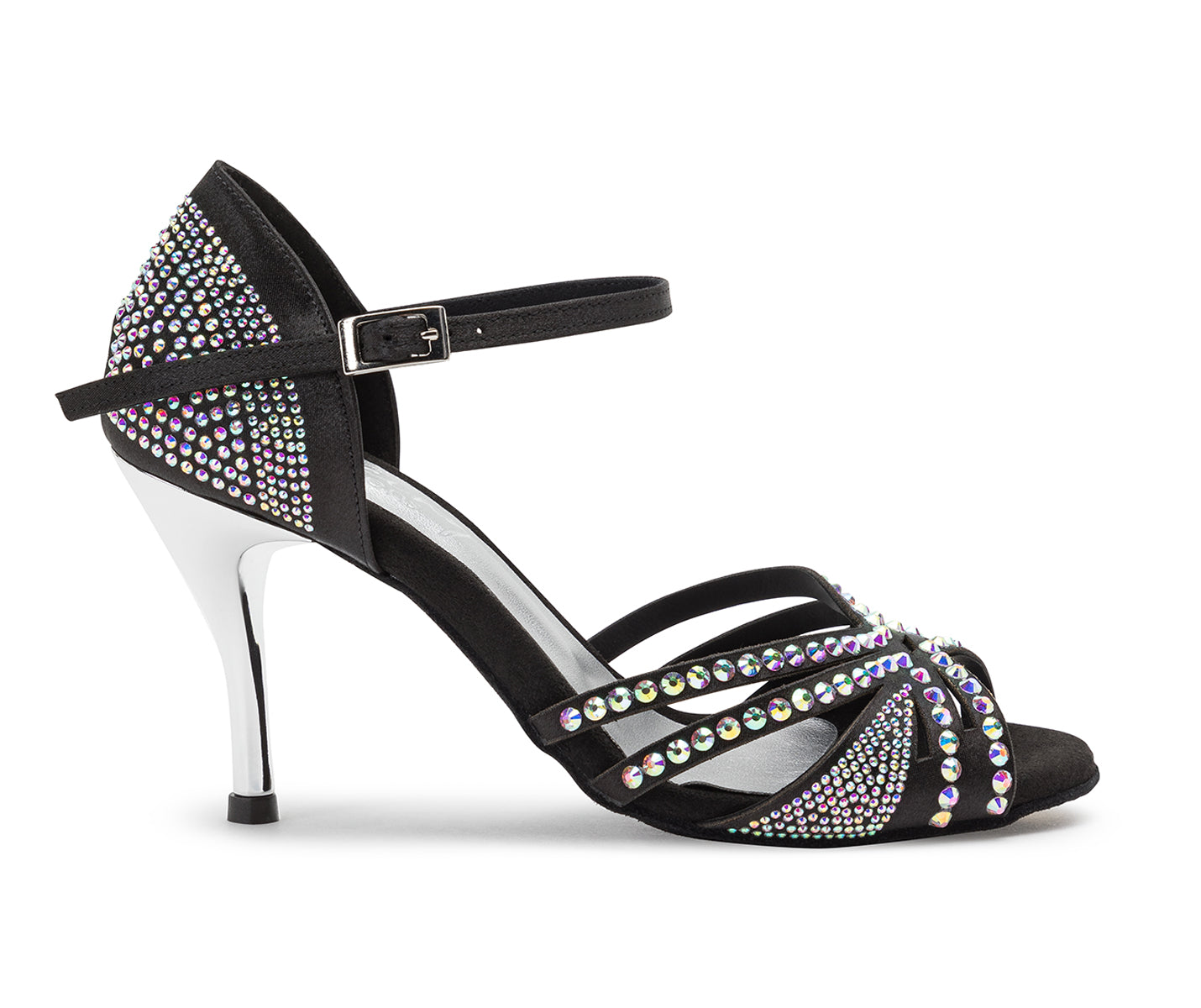 DQ L3M Tanzschuhe in Schwarz mit Strass von Dancing Queens: Sandalette mit hohem Absatz und Knöchelriemen.